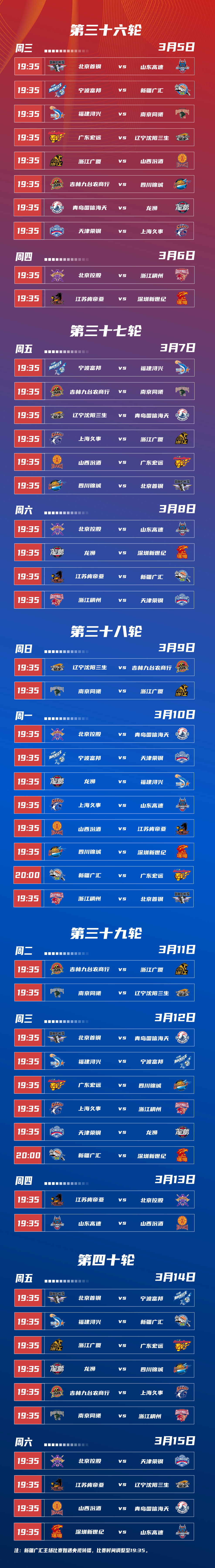 新一轮国内顶尖篮球联赛赛程揭晓